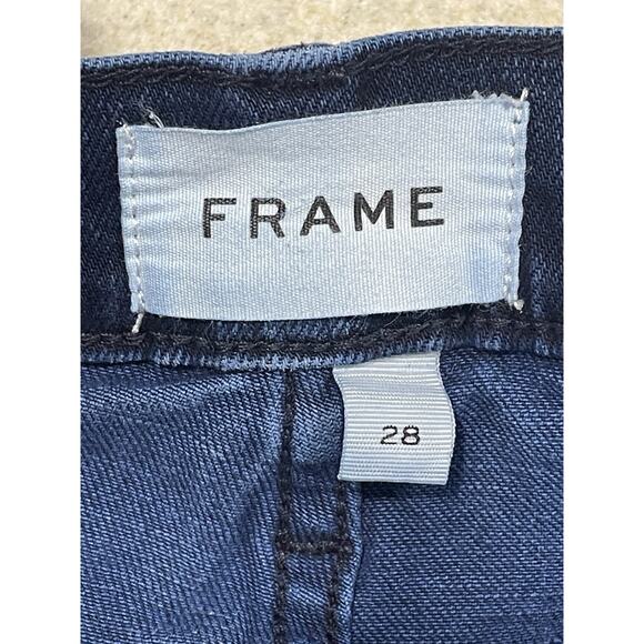 FRAME DENIM Le Crop Flare Dark Wash Blue Jeans Size 28 With Raw Hem - Picture 8 of 12